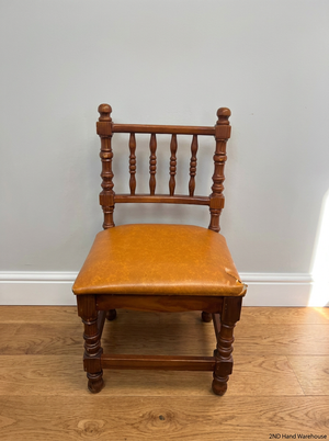 Vintage-Style Turned Wood Dining Chair with Padded Seat — Fair Condition, One Chair Damaged and Needs Repair - 2ndhandwarehouse.com