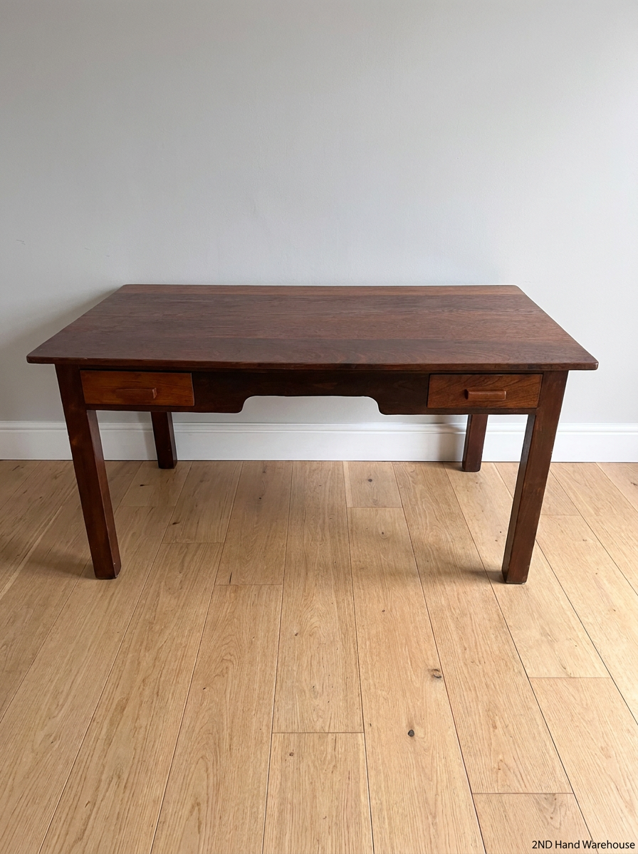 Antique Teak Wood Writing Desk with Two Drawers — Small Surface S