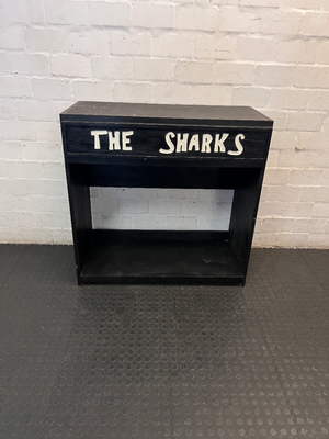 Black Pine Wood Bar Shelf with Sharks Detail — Surface Scratches and Worn Painted F - 2ndhandwarehouse.com