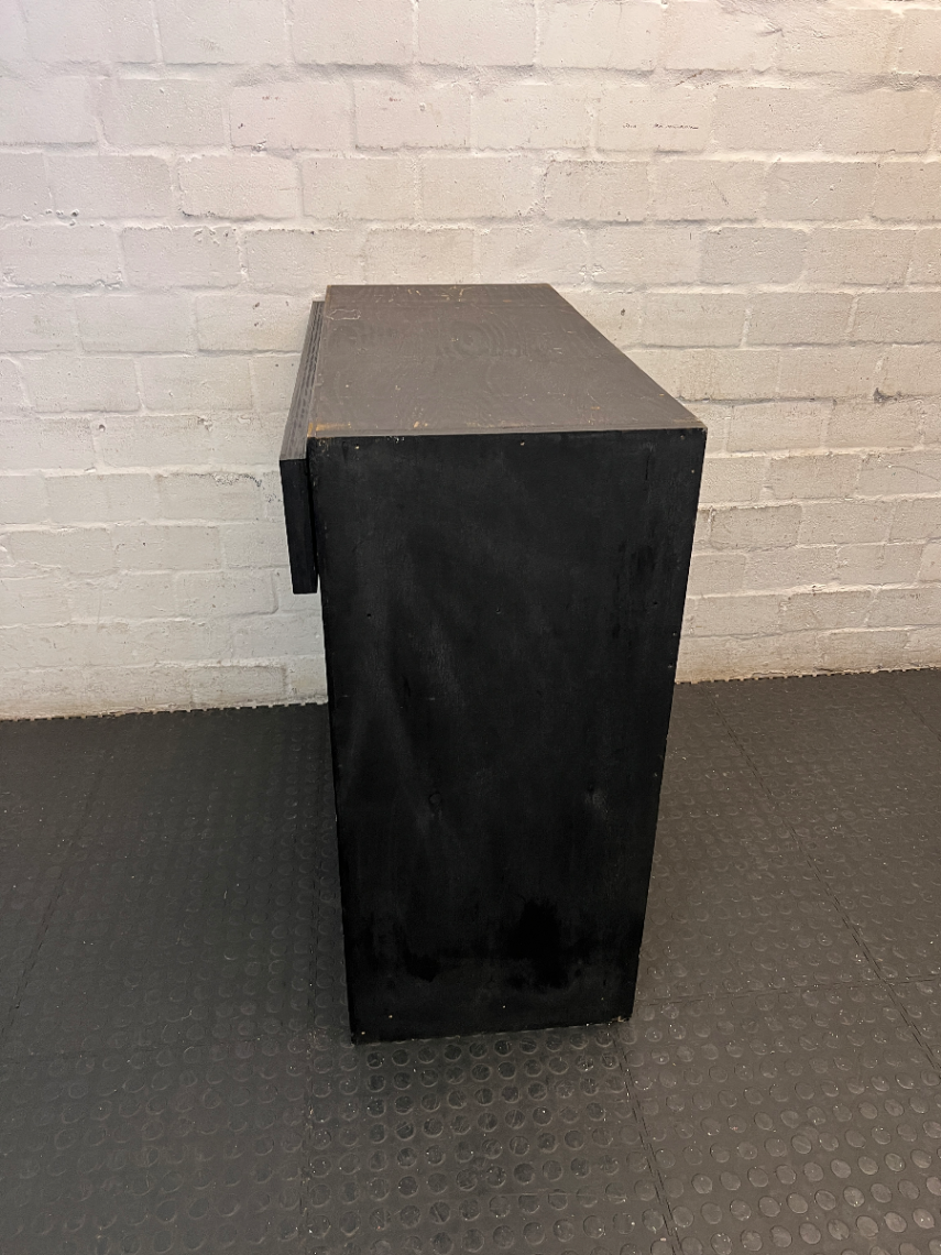 Black Pine Wood Bar Shelf with Sharks Detail — Surface Scratches and Worn Painted F - 2ndhandwarehouse.com