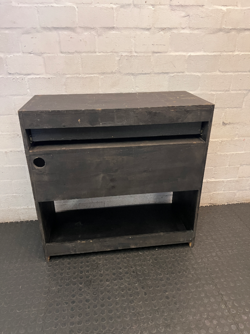 Black Pine Wood Bar Shelf with Sharks Detail — Surface Scratches and Worn Painted F - 2ndhandwarehouse.com