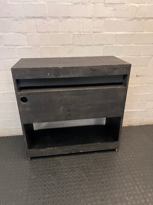 Black Pine Wood Bar Shelf with Sharks Detail — Surface Scratches and Worn Painted F - 2ndhandwarehouse.com