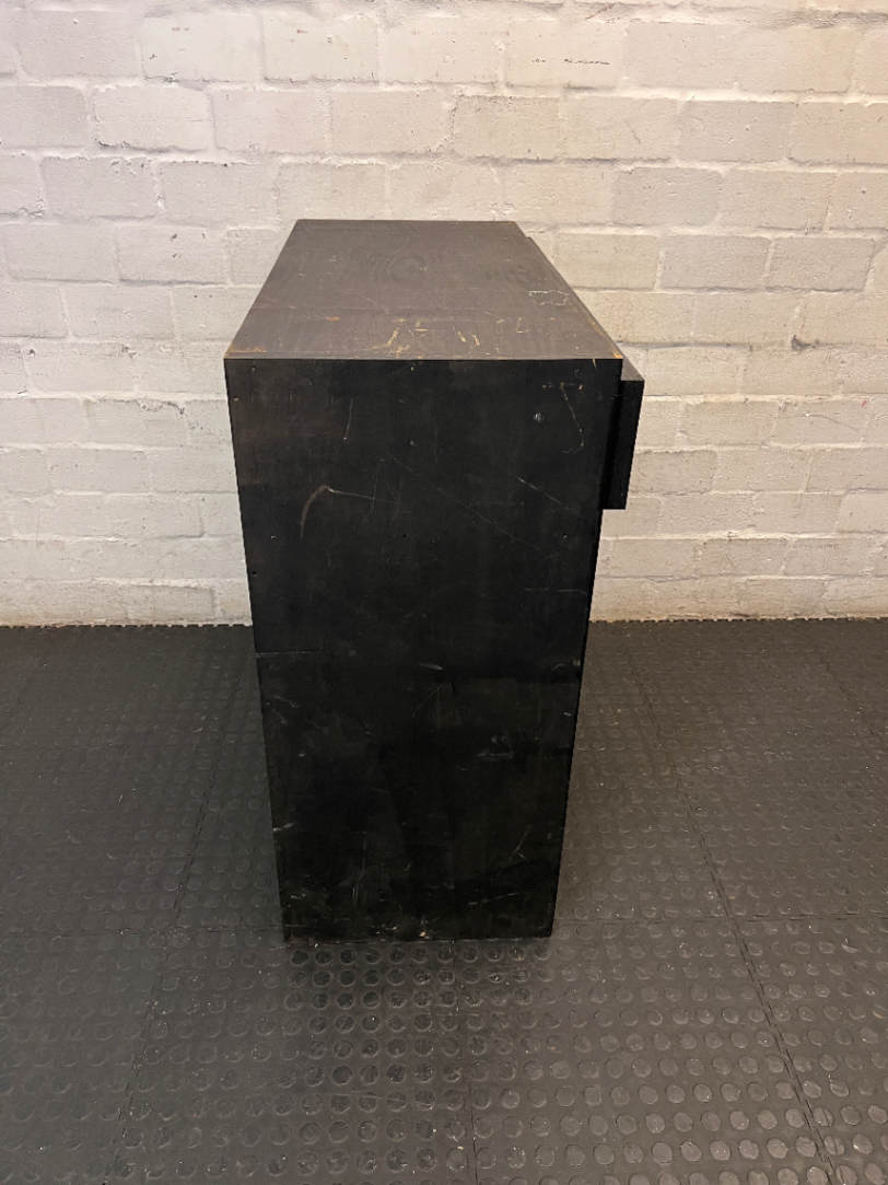 Black Pine Wood Bar Shelf with Sharks Detail — Surface Scratches and Worn Painted F - 2ndhandwarehouse.com