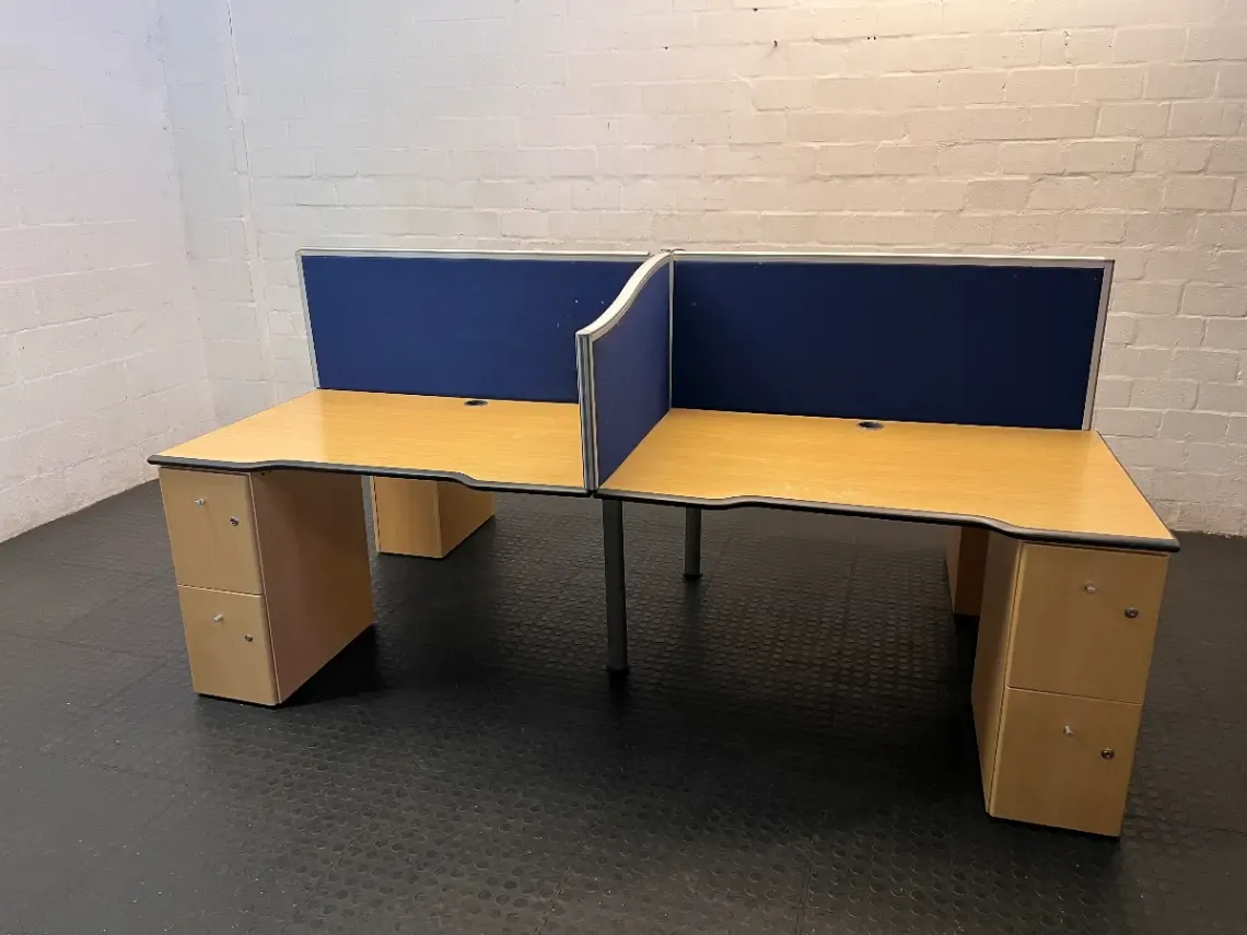 Two-Way Office Cluster Desk with Privacy Screen - 2ndhandwarehouse.com