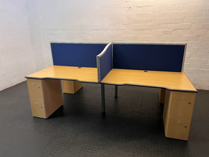 Two-Way Office Cluster Desk with Privacy Screen - 2ndhandwarehouse.com