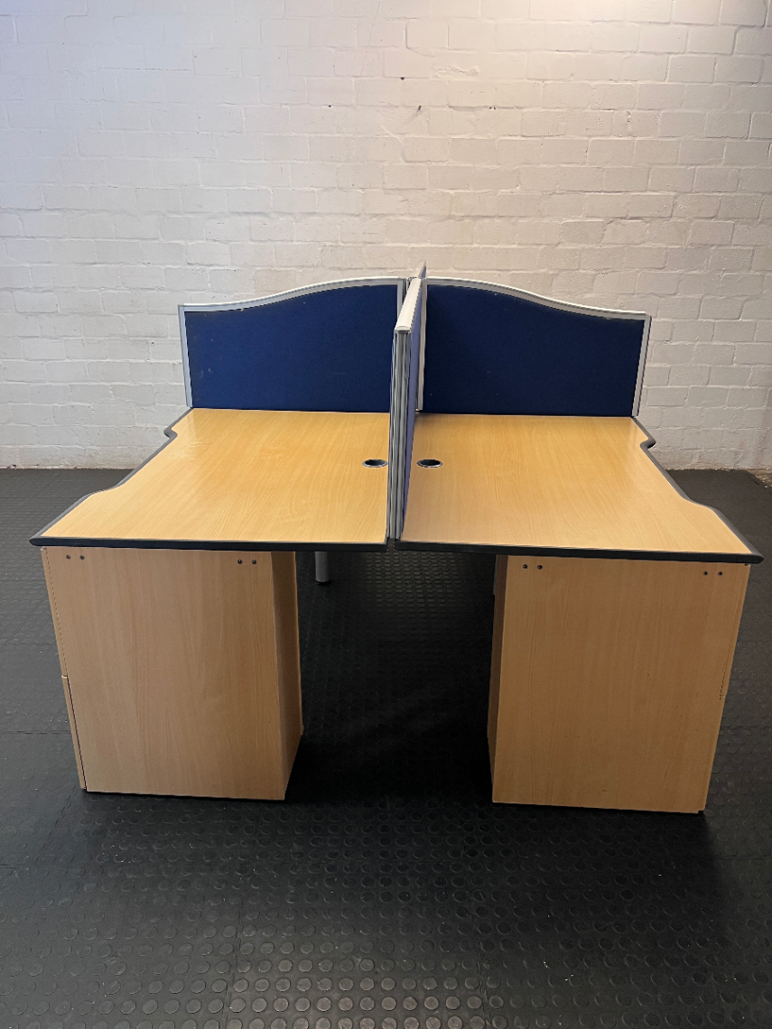Two-Way Office Cluster Desk with Privacy Screen - 2ndhandwarehouse.com