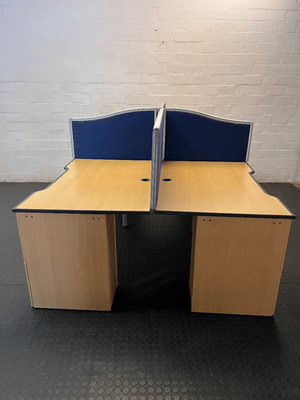 Two-Way Office Cluster Desk with Privacy Screen - 2ndhandwarehouse.com