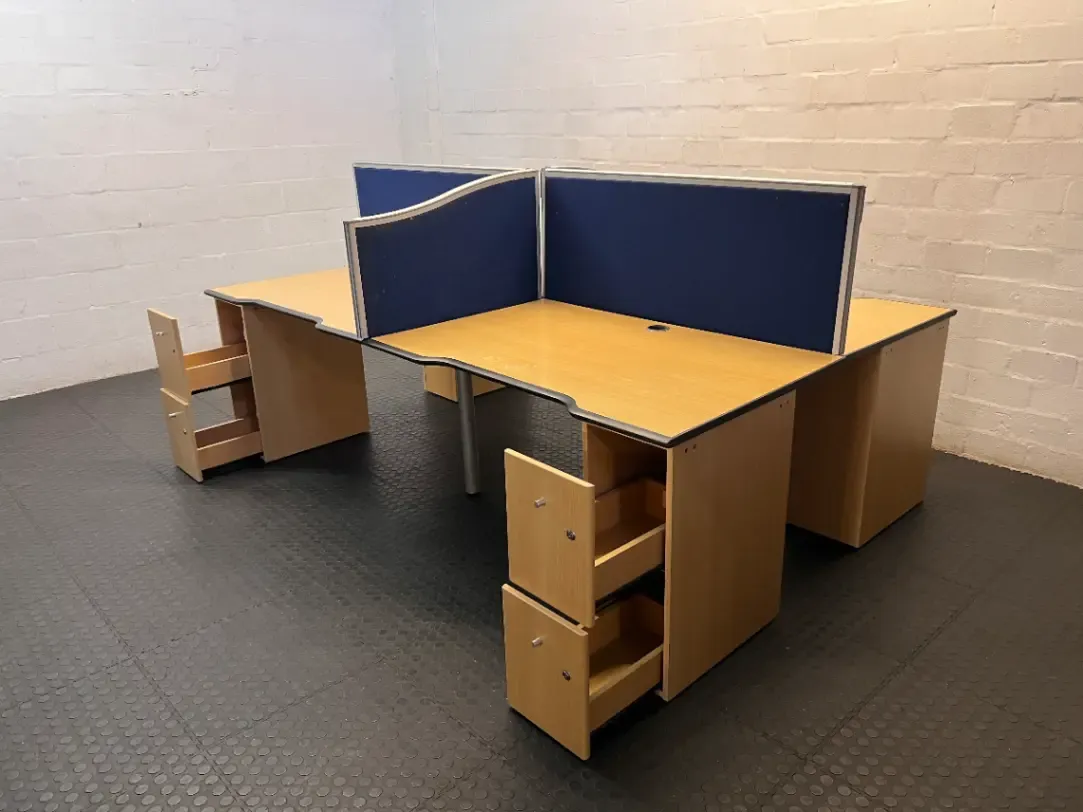 Two-Way Office Cluster Desk with Privacy Screen - 2ndhandwarehouse.com