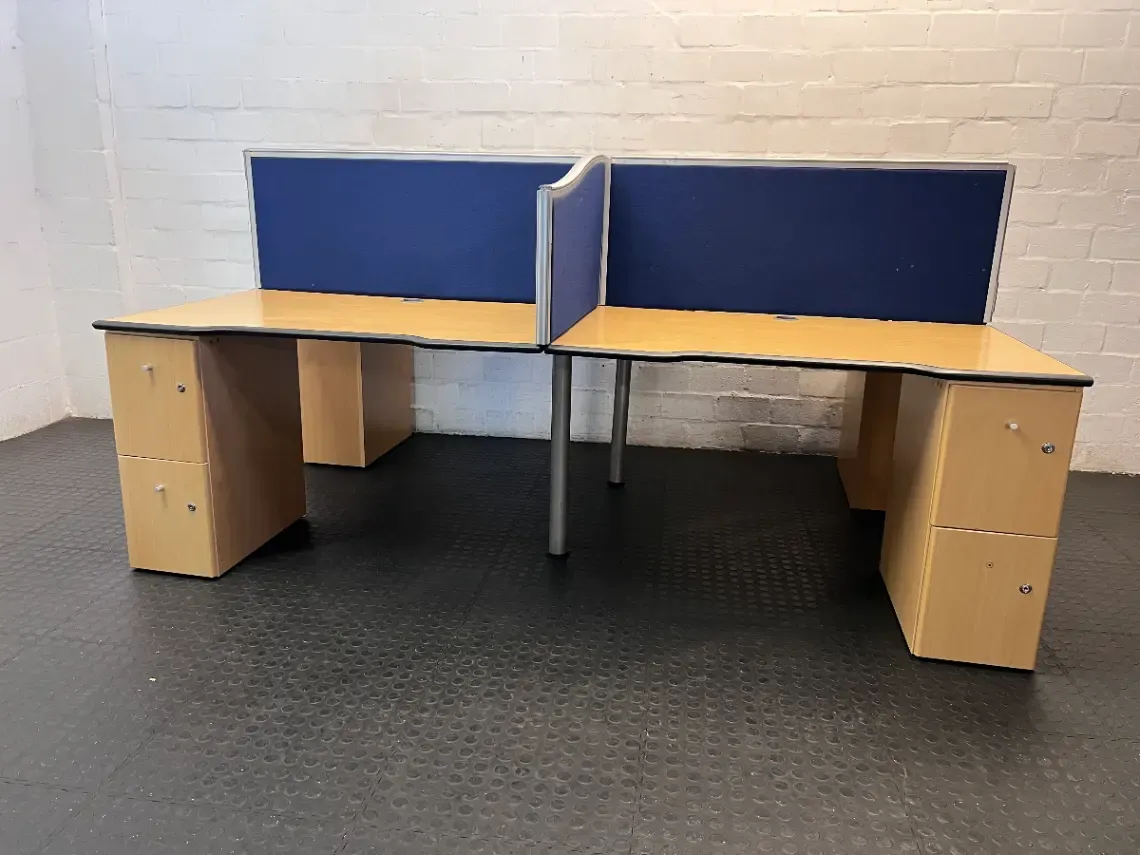 Two-Way Office Cluster Desk with Privacy Screen - 2ndhandwarehouse.com