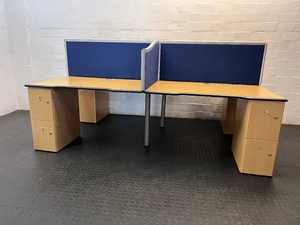 Two-Way Office Cluster Desk with Privacy Screen - 2ndhandwarehouse.com