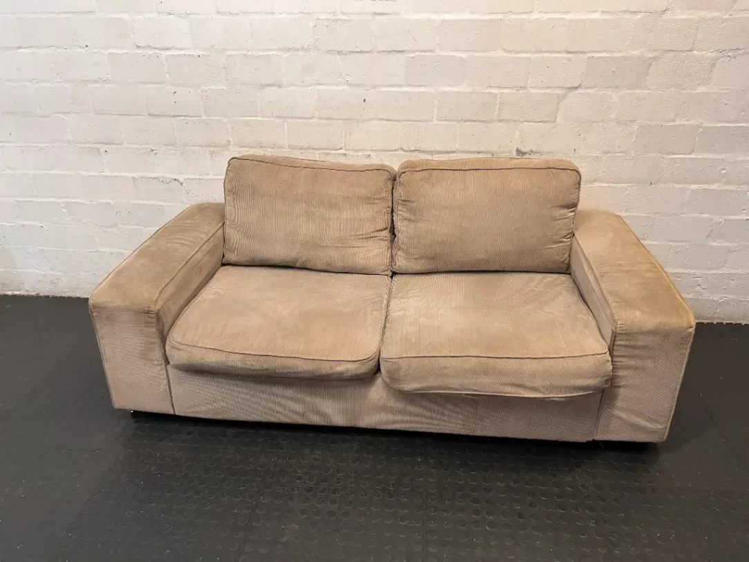 Tan Corduroy Fabric 2 Seater Couch - 2ndhandwarehouse.com