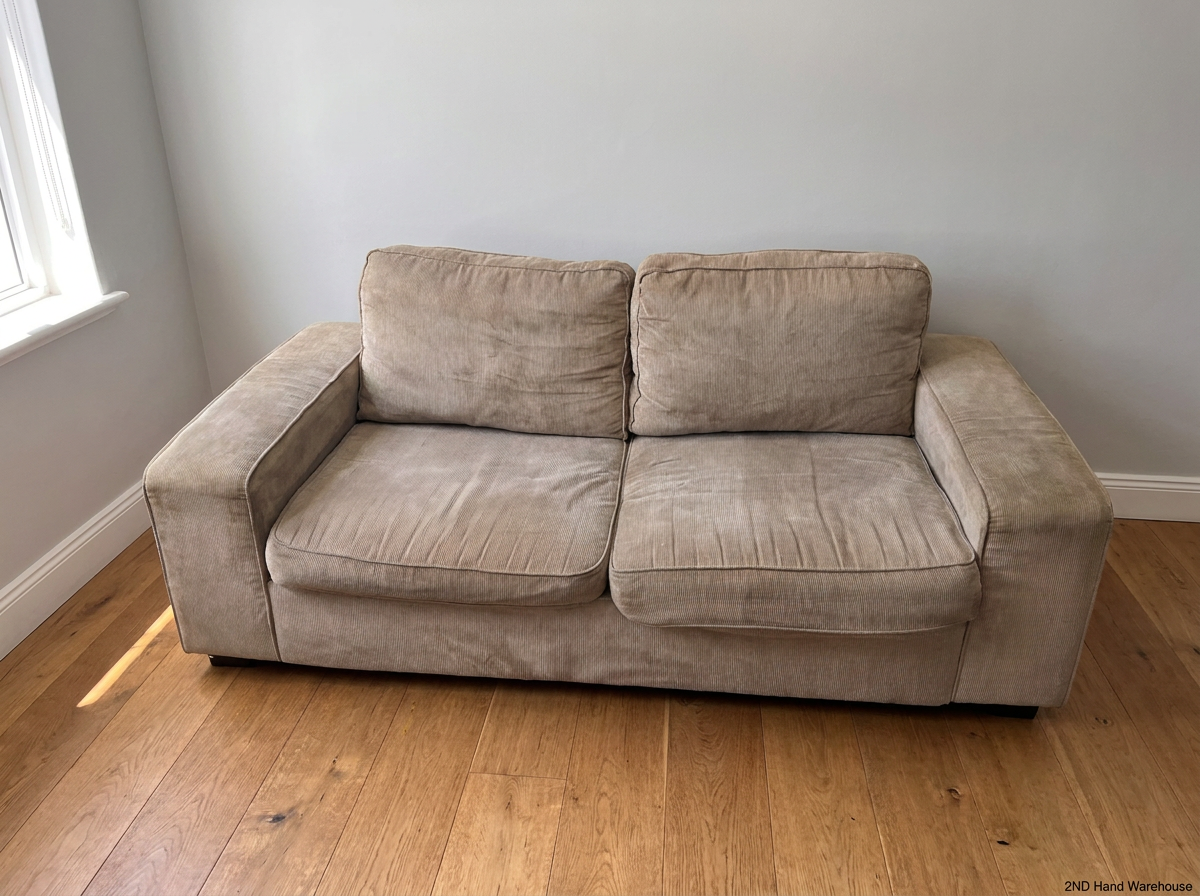 Tan Corduroy Fabric 2 Seater Couch - 2ndhandwarehouse.com
