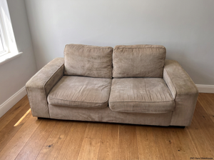 Tan Corduroy Fabric 2 Seater Couch - 2ndhandwarehouse.com