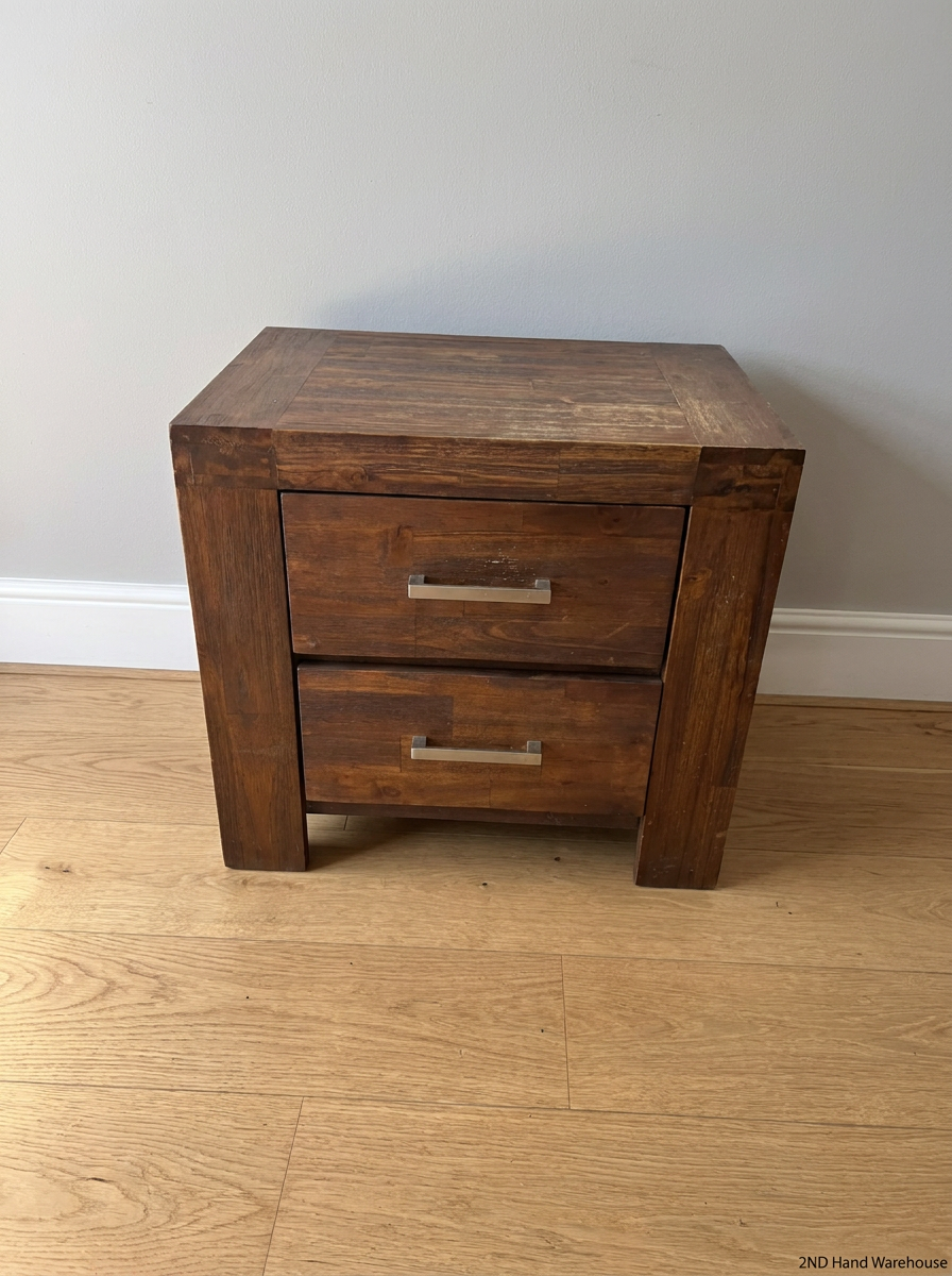 Chunky Acacia Wood Bedside Pedestal with Two Drawers — Minor Scuff M - 2ndhandwarehouse.com