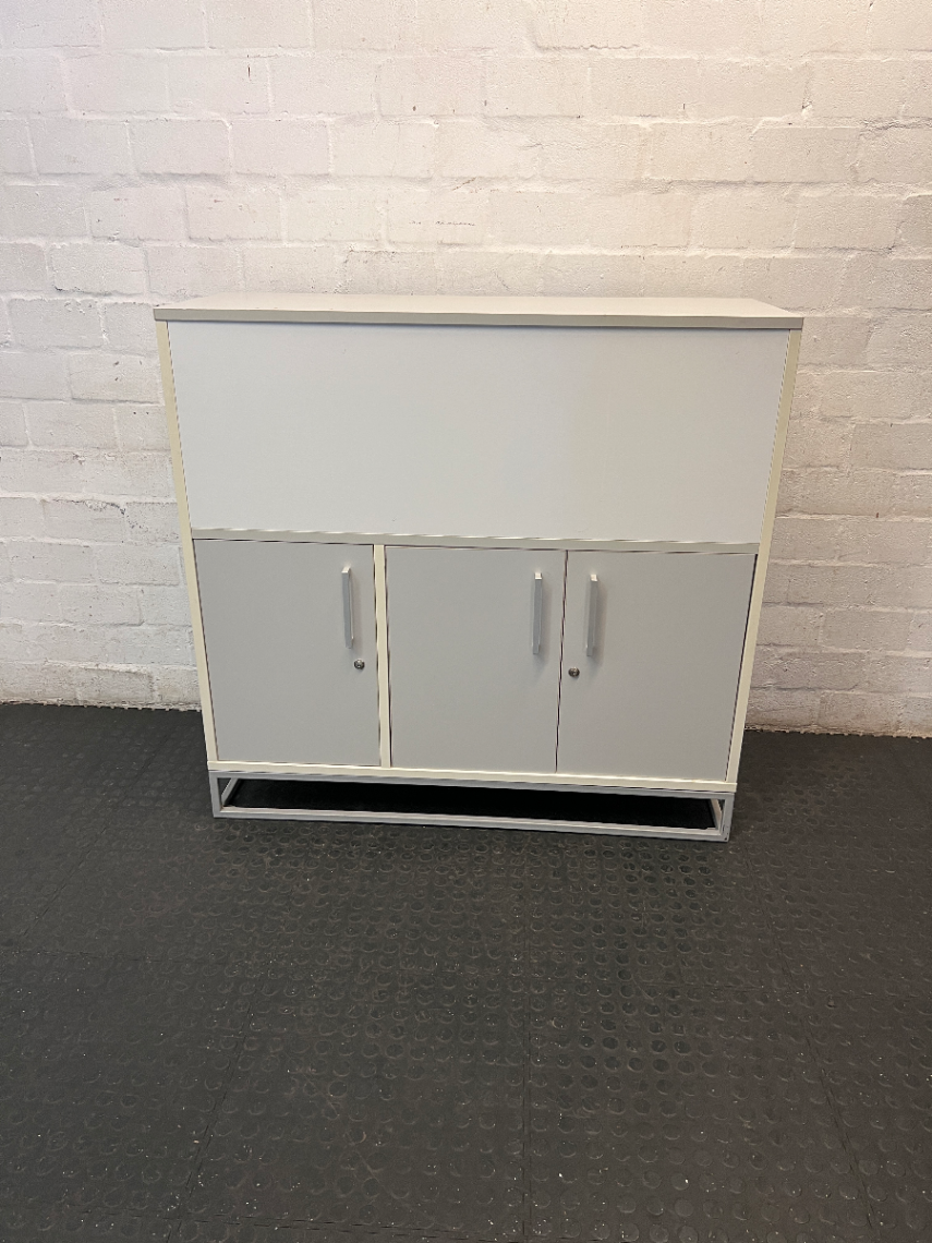 Modern Grey and White Three-Door Office Cupboard - 2ndhandwarehouse.com