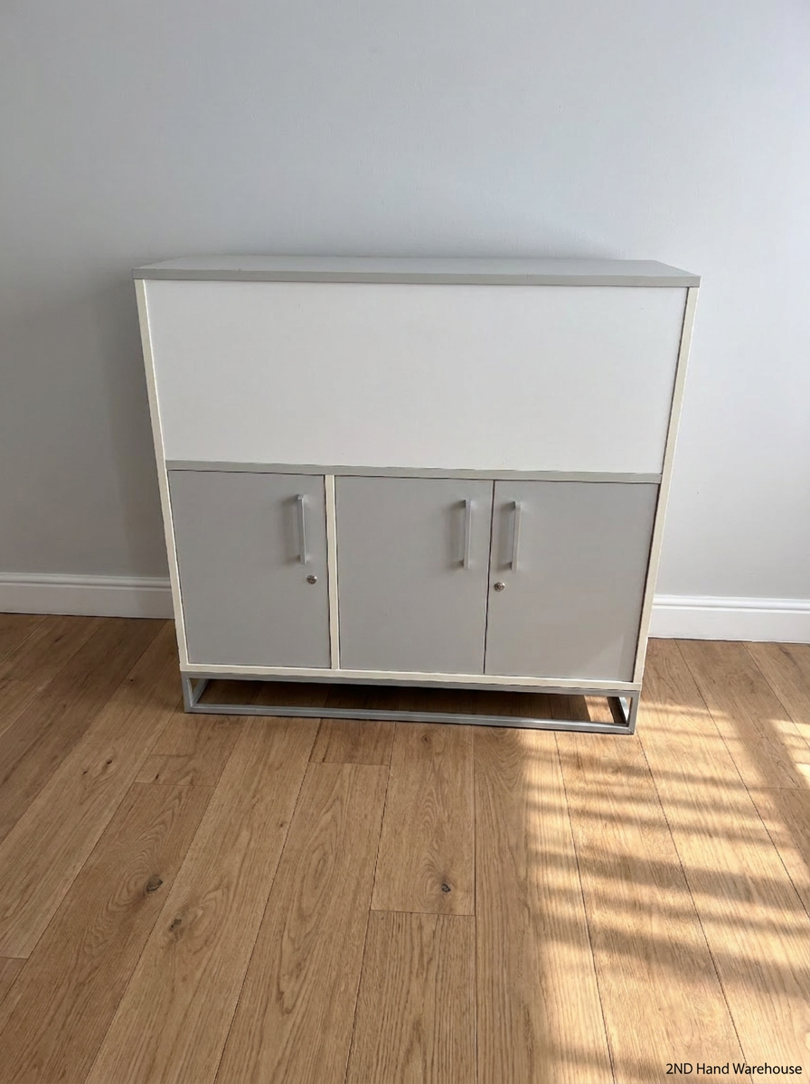 Modern Grey and White Three-Door Office Cupboard - 2ndhandwarehouse.com