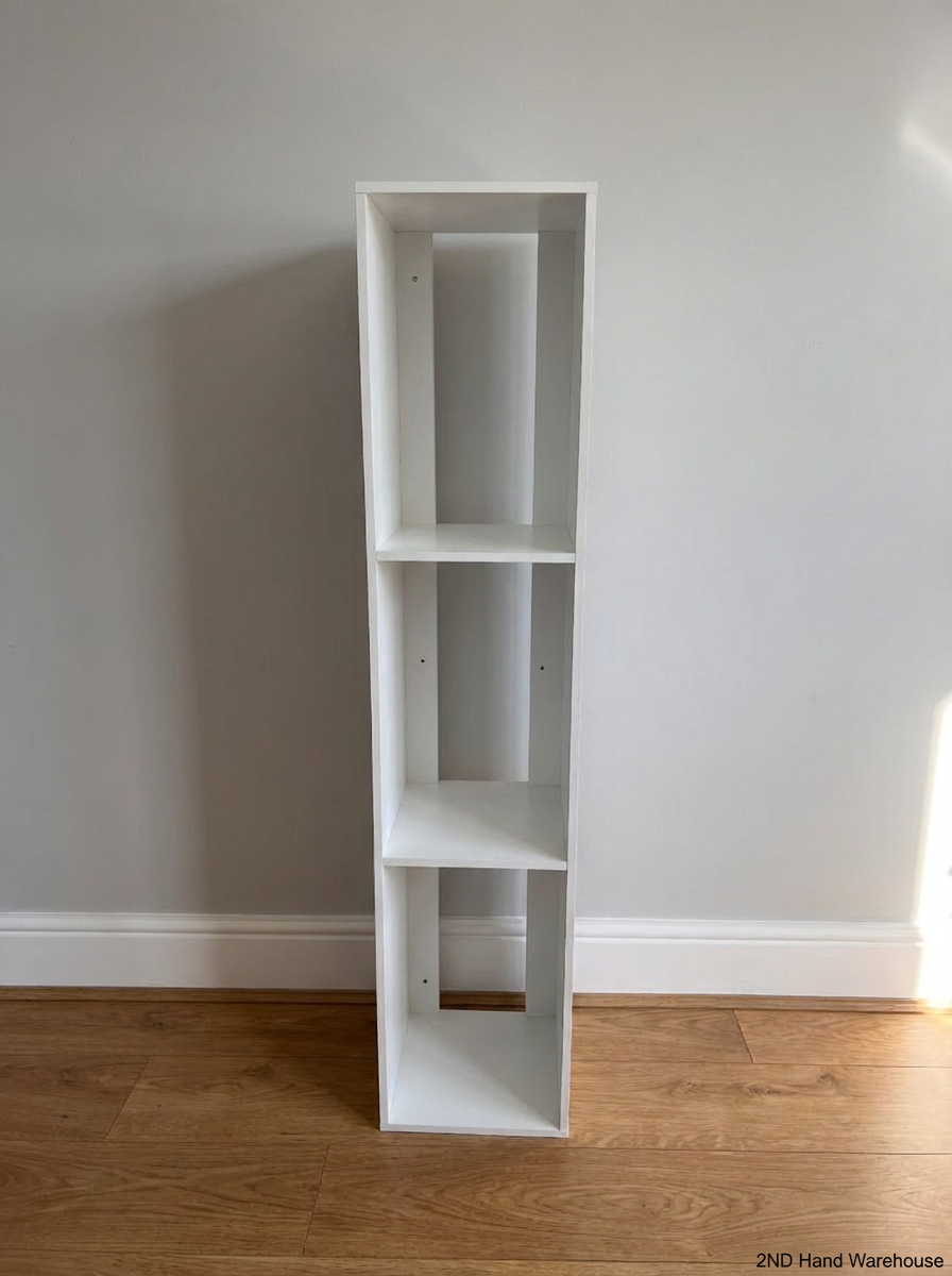 Slim White Three-Tier Floating Back Bookshelf - 2ndhandwarehouse.com