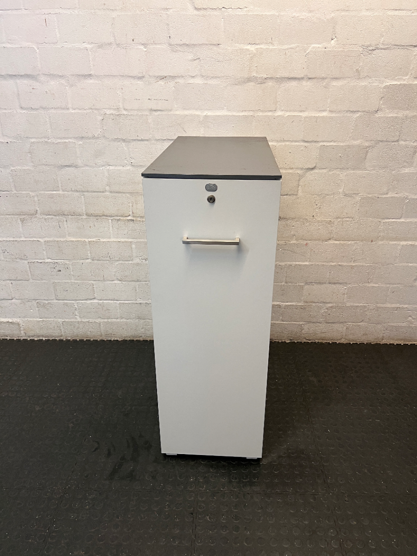 Sleek Narrow White and Grey Office Credenza - 2ndhandwarehouse.com