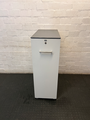 Sleek Narrow White and Grey Office Credenza - 2ndhandwarehouse.com