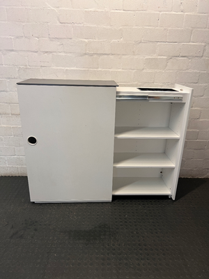 Sleek Narrow White and Grey Office Credenza - 2ndhandwarehouse.com