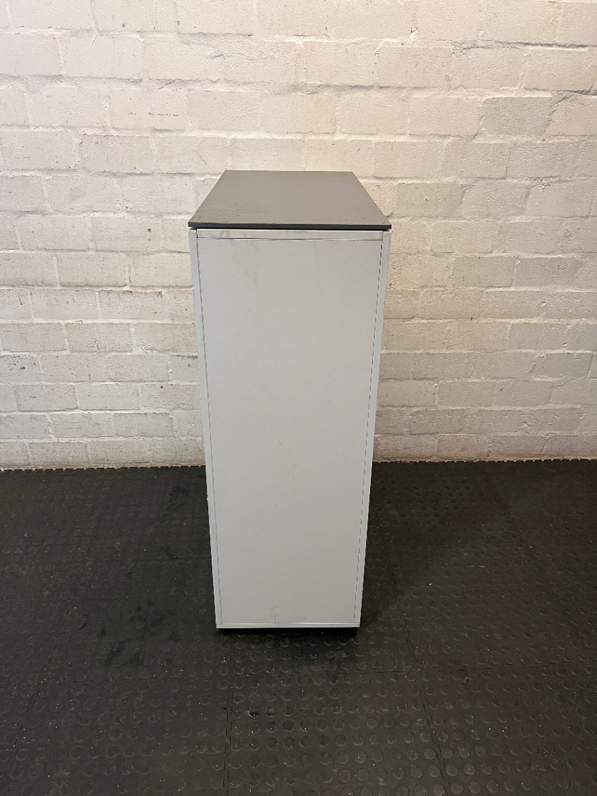 Sleek Narrow White and Grey Office Credenza - 2ndhandwarehouse.com