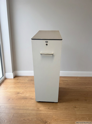 Sleek Narrow White and Grey Office Credenza - 2ndhandwarehouse.com