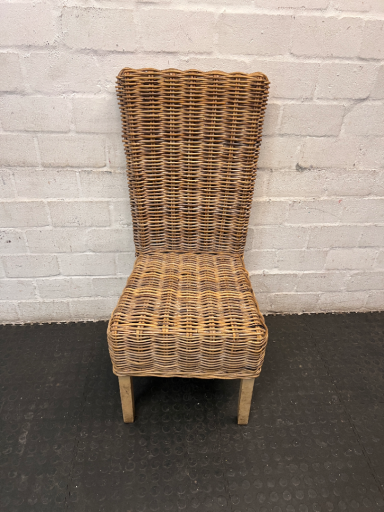 High-Back Woven Rattan Dining Chair — Good Working O - 2ndhandwarehouse.com
