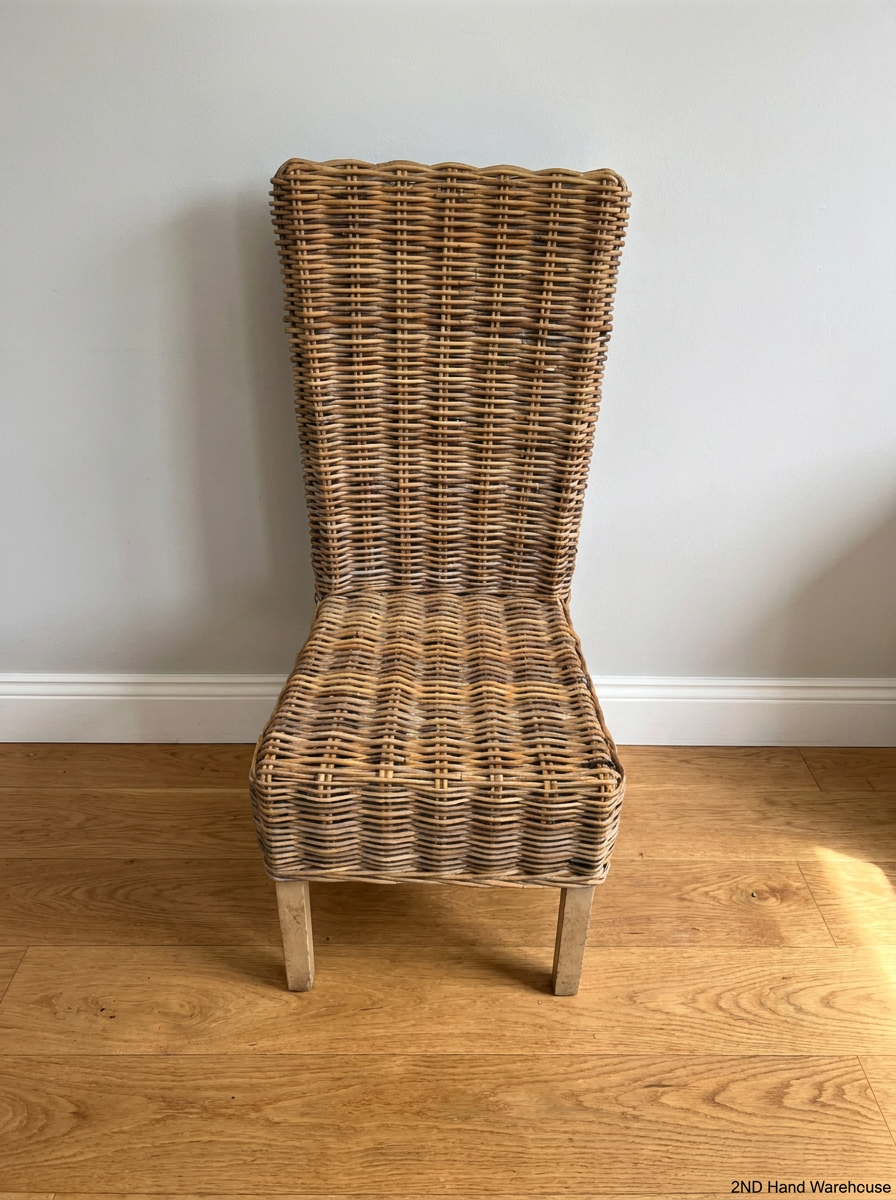 High-Back Woven Rattan Dining Chair — Good Working O - 2ndhandwarehouse.com