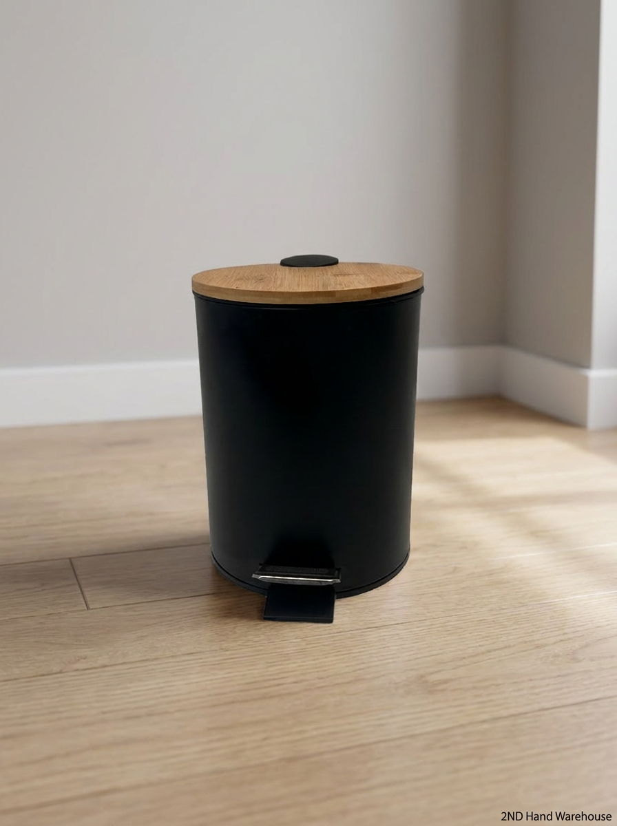 Matte Black Pedal Bin with Bamboo Lid — Good C - 2ndhandwarehouse.com