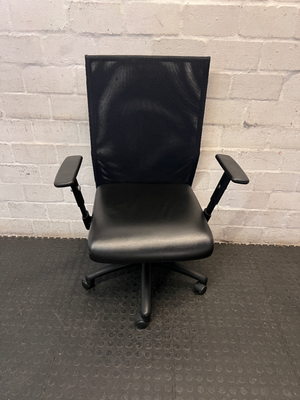 Black Mesh High-Back Swivel Office Chair — Fair Condition with Visible W - 2ndhandwarehouse.com