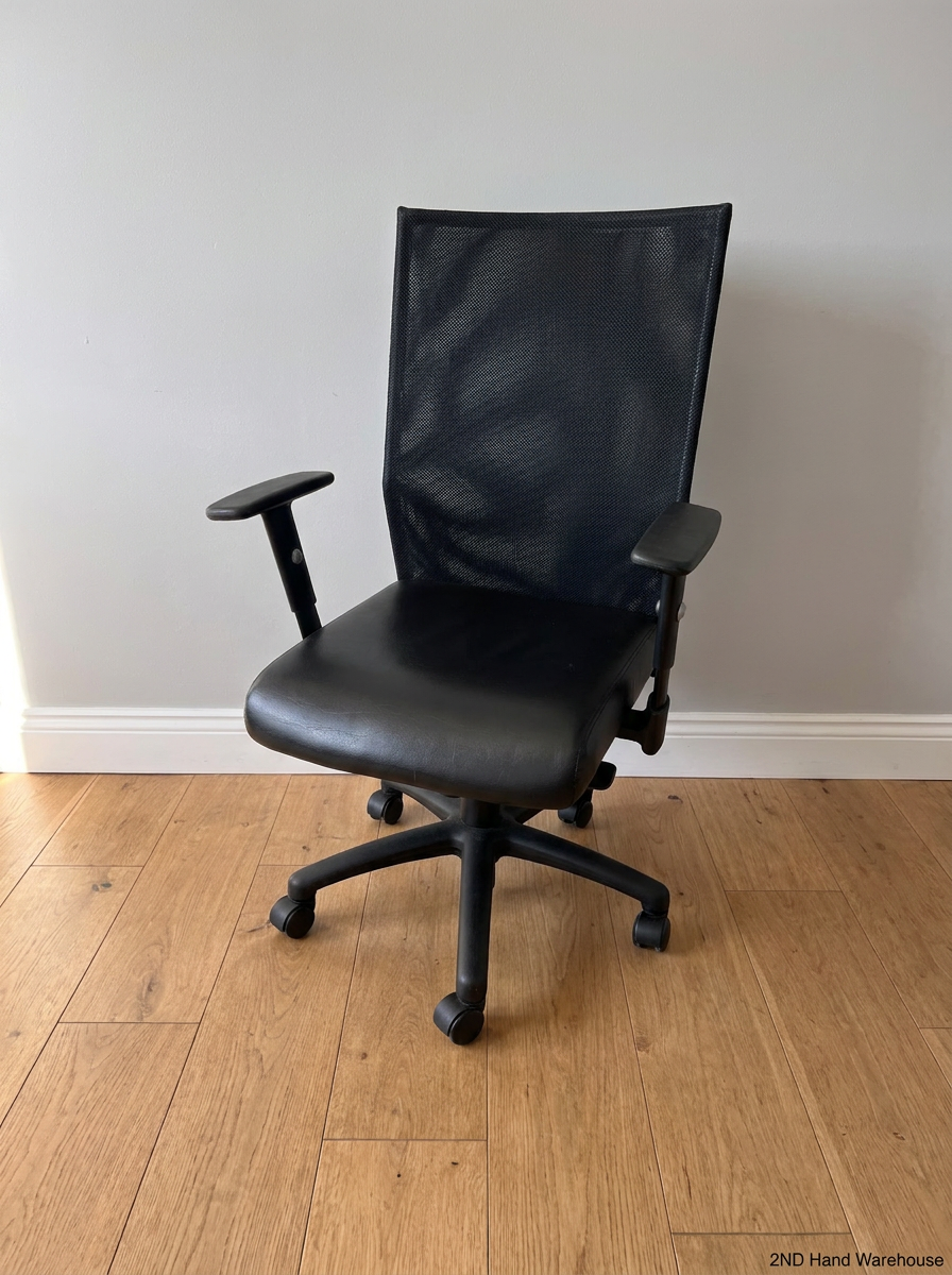 Black Mesh High-Back Swivel Office Chair — Fair Condition with Visible W - 2ndhandwarehouse.com