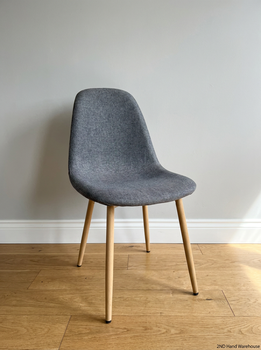 Modern Grey Fabric Dining Chair with Wooden Legs - 2ndhandwarehouse.com