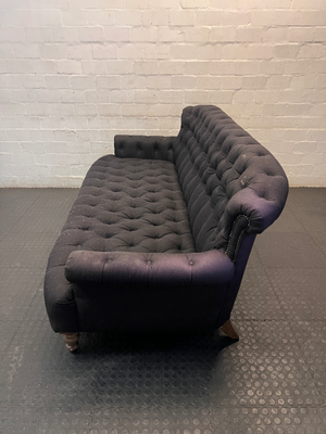Black Tufted Fabric 3 Seater Couch with Stud Detail — Soiled Upholstery with Extra Cushions