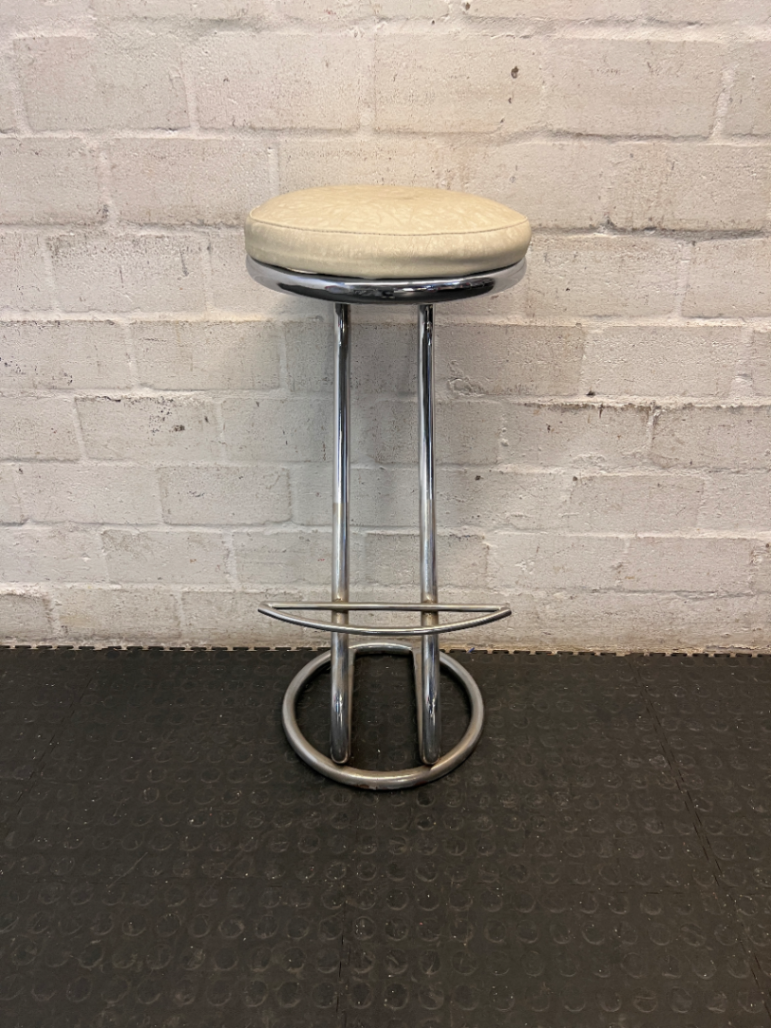 White Faux Leather Bar Stool with Chrome Frame — Used with Normal Wear and Tear