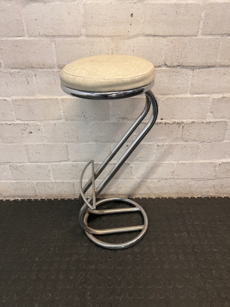 White Faux Leather Bar Stool with Chrome Frame — Used with Normal Wear and Tear