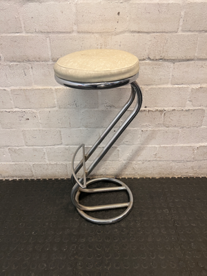 White Faux Leather Bar Stool with Chrome Frame — Used with Normal Wear and Tear
