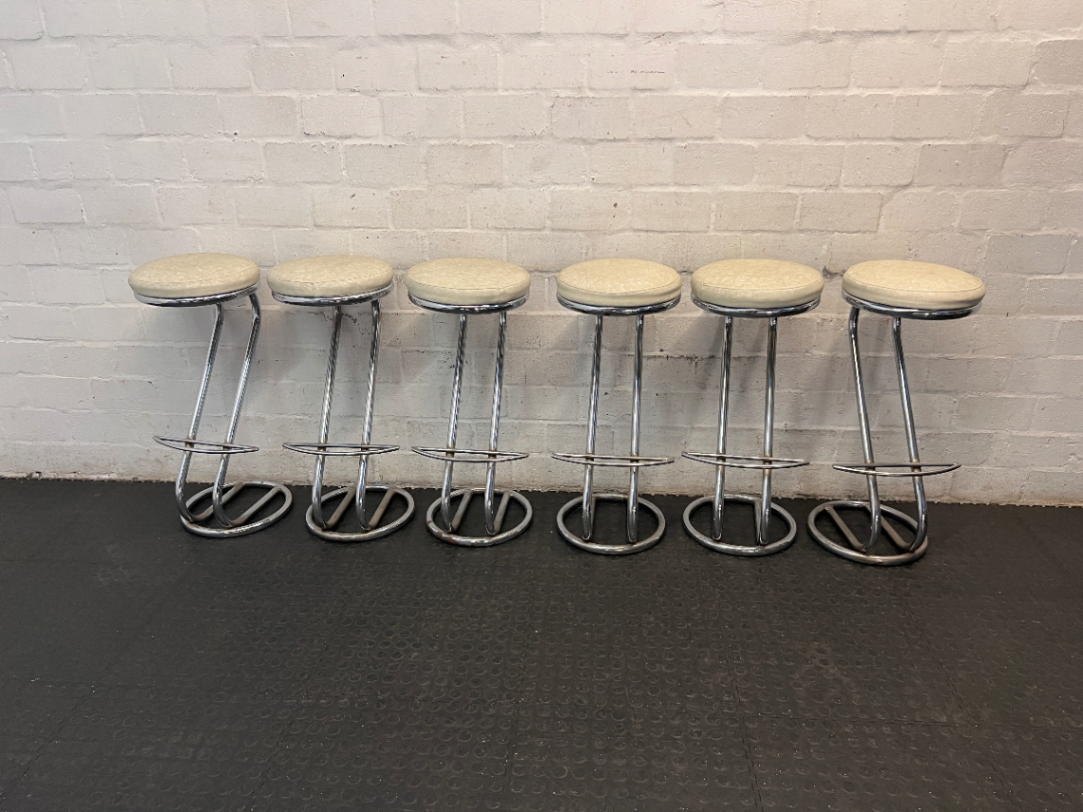 White Faux Leather Bar Stool with Chrome Frame — Used with Normal Wear and Tear