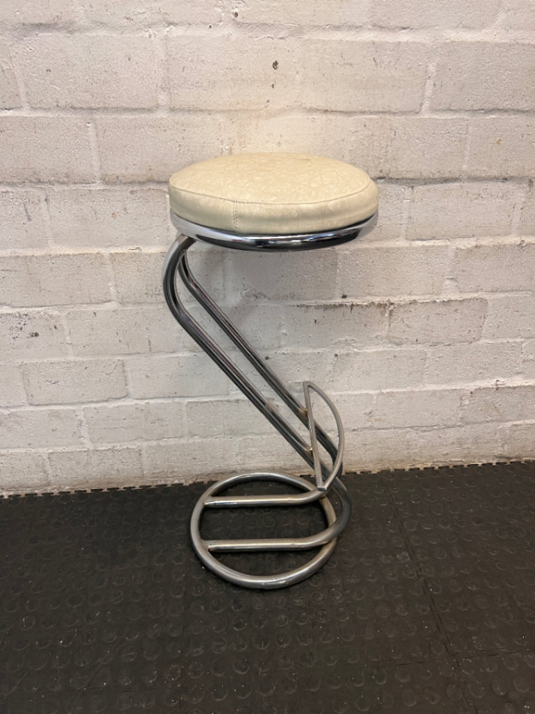 White Faux Leather Bar Stool with Chrome Frame — Used with Normal Wear and Tear