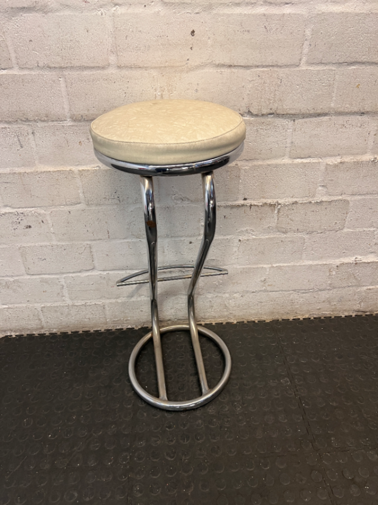 White Faux Leather Bar Stool with Chrome Frame — Used with Normal Wear and Tear