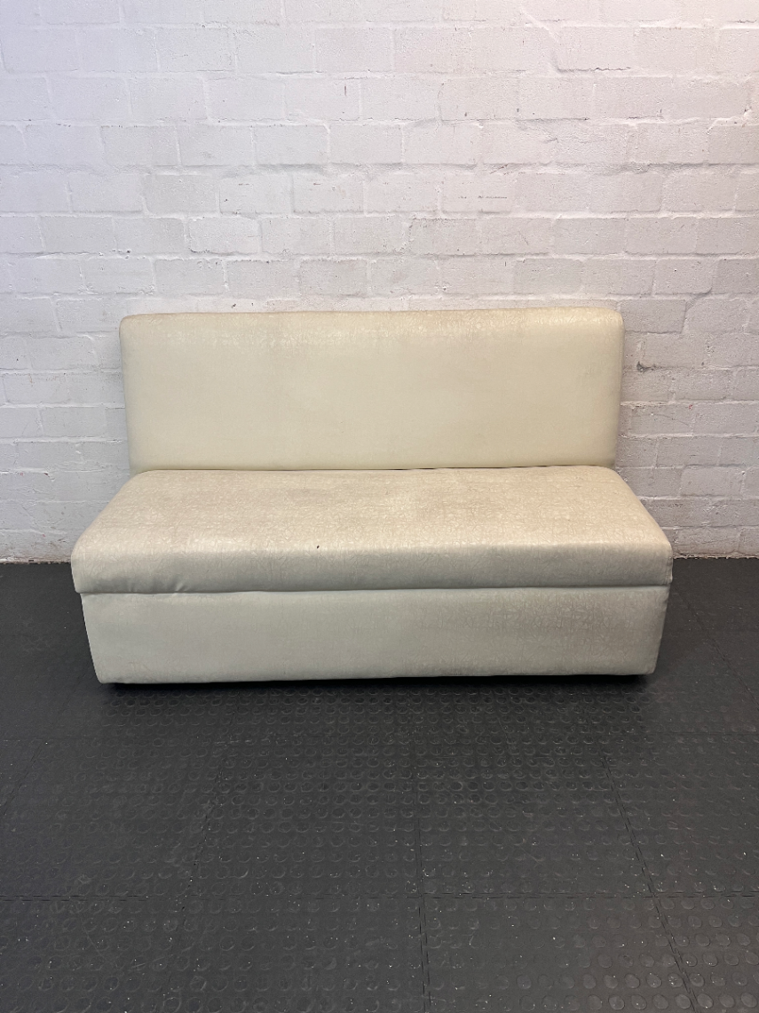 White Textured Pleather Armless 2 Seater Couch — Used and Fully Functional - 2ndhandwarehouse.com