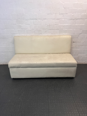 White Textured Pleather Armless 2 Seater Couch — Used and Fully Functional - 2ndhandwarehouse.com