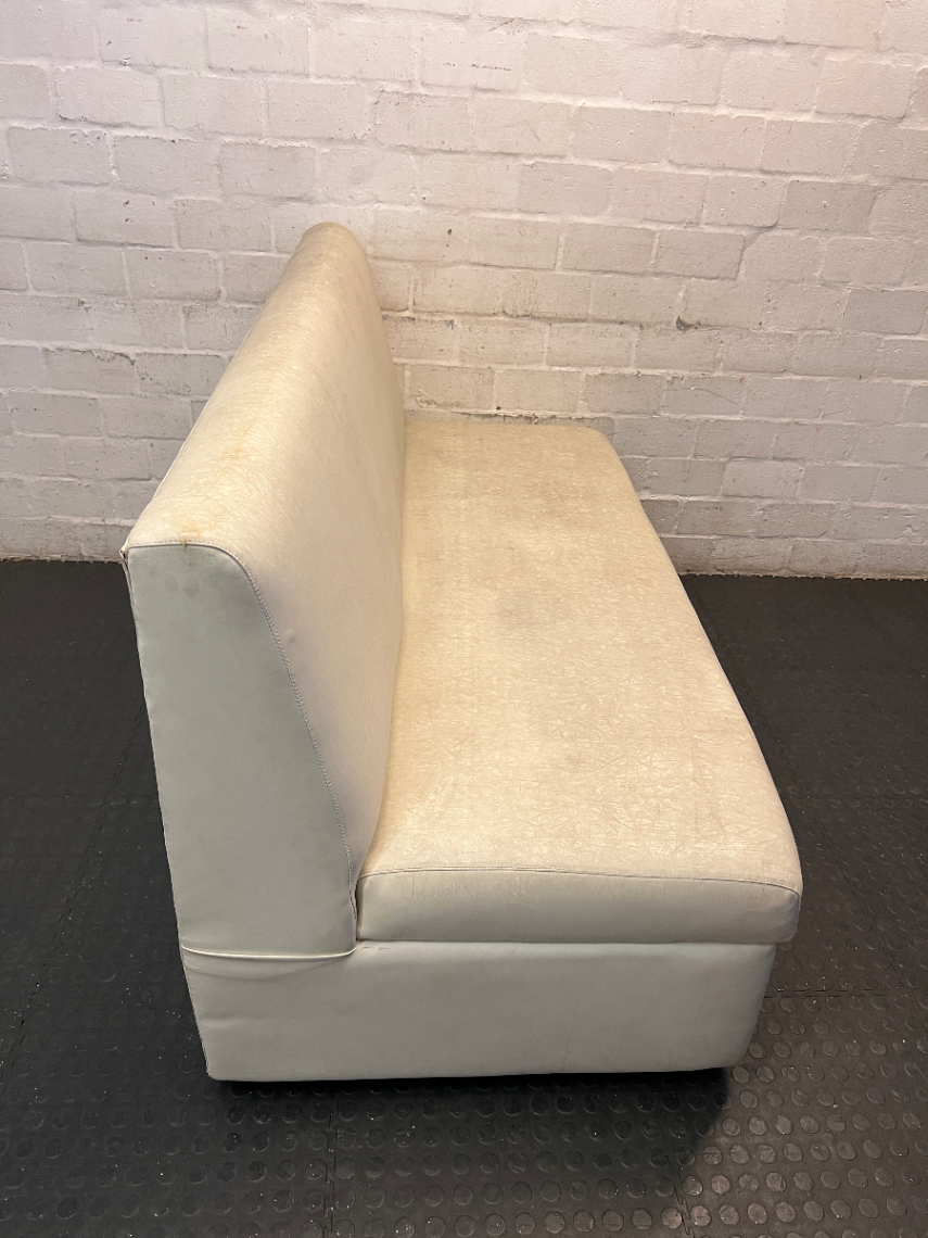 White Textured Pleather Armless 2 Seater Couch — Used and Fully Functional - 2ndhandwarehouse.com