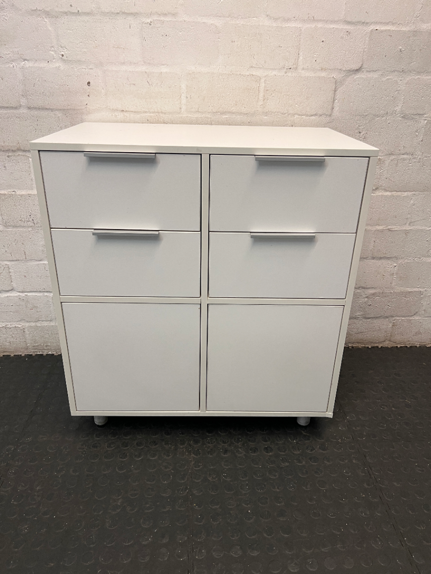 White 4-Compartment Storage Cupboard with Drawers — Used Condition