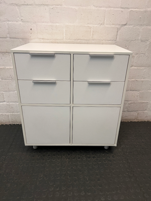 White 4-Compartment Storage Cupboard with Drawers — Used Condition