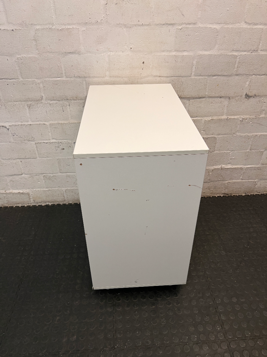 White 4-Compartment Storage Cupboard with Drawers — Used Condition