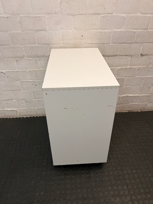 White 4-Compartment Storage Cupboard with Drawers — Used Condition