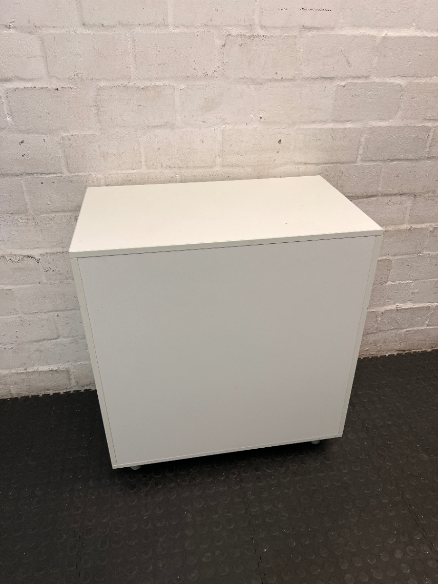 White 4-Compartment Storage Cupboard with Drawers — Used Condition