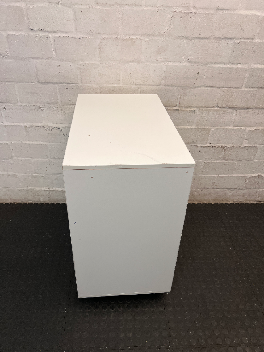 White 4-Compartment Storage Cupboard with Drawers — Used Condition