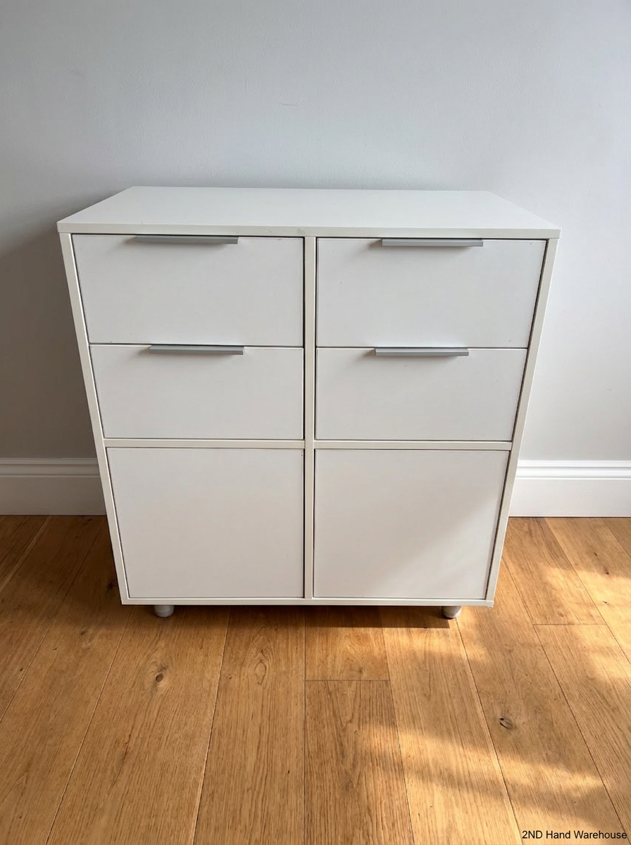 White 4-Compartment Storage Cupboard with Drawers — Used Condition