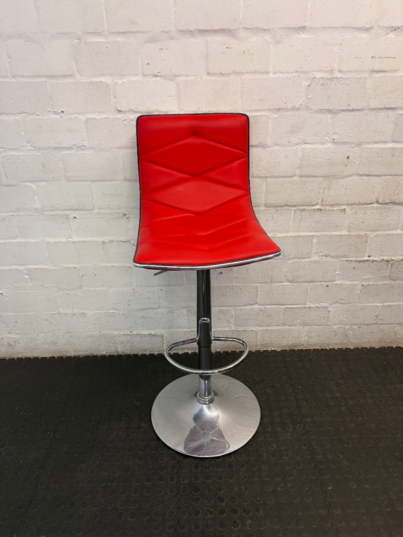 Red Quilted Faux Leather Swivel Bar Stool
